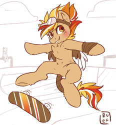 Size: 2734x2946 | Tagged: safe, artist:ruef, oc, oc only, oc:dusty trail, pony, blushing, goggles, sk8sk8, skateboard