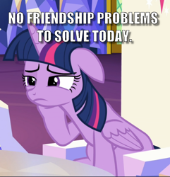 Size: 834x865 | Tagged: safe, edit, edited screencap, screencap, twilight sparkle, twilight sparkle (alicorn), alicorn, pony, what about discord?, bored, caption, cropped, cutie map, floppy ears, friendship throne, frown, hoof on cheek, image macro, meme, sad, sitting, solo, text