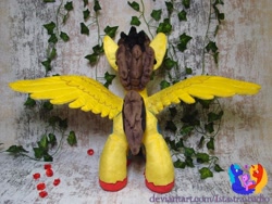 Size: 1280x960 | Tagged: safe, artist:1stastrastudio, oc, oc only, oc:hyperblitz, pegasus, pony, ear piercing, gauges, irl, male, photo, piercing, plushie, solo, spread wings, stallion, wings