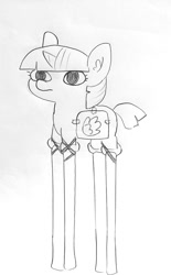 Size: 863x1392 | Tagged: safe, artist:tjpones, twilight sparkle, unicorn twilight, pony, unicorn, ear fluff, fake wings, female, mare, pencil drawing, simple background, solo, stilts, traditional art, twiggie