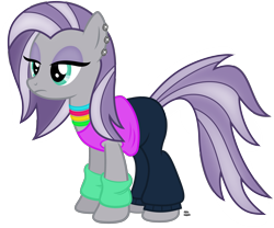 Size: 2428x2016 | Tagged: safe, artist:anime-equestria, maud pie, earth pony, pony, 80s, alternate hairstyle, clothes, ear piercing, eyeshadow, female, jewelry, leg warmers, makeup, mare, necklace, piercing, shirt, simple background, solo, transparent background, vector