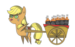 Size: 784x494 | Tagged: safe, artist:perfectblue97, applejack, earth pony, pony, alcohol, cart, female, jack daniels, mare, pointy ponies, simple background, solo, white background