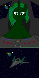 Size: 544x1081 | Tagged: safe, oc, oc:starwing, pony, fallout equestria, 1000 hours in ms paint, arwing, cockpit, green alicorn (fo:e), moon, planet, star fox, stars, sun