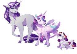 Size: 4961x3508 | Tagged: safe, artist:uunicornicc, princess flurry heart, twilight velvet, oc, oc:summer ballad, pegasus, pony, colt, high res, magical lesbian spawn, male, offspring, parent:rainbow dash, parent:twilight sparkle, parents:twidash, simple background, white background