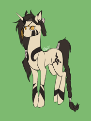 Size: 900x1200 | Tagged: safe, artist:lavvythejackalope, oc, oc only, pony, unicorn, bodypaint, braided tail, female, horn, mare, simple background, tail wrap, unicorn oc