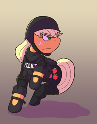 Size: 1495x1920 | Tagged: safe, artist:zanefir-dran, applejack, earth pony, pony, action pose, body armor, female, helmet, mare, police uniform, solo, swat