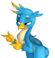 Size: 1172x1245 | Tagged: safe, artist:jbond, artist:tre, color edit, edit, gallus, griffon, colored, finger gun, finger guns, lidded eyes, male, painting, pointing, smiling, smug, solo