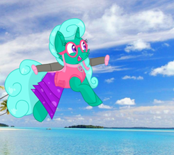 Size: 1212x1080 | Tagged: safe, artist:rainbow eevee edits, artist:徐詩珮, glitter drops, pony, unicorn, series:sprglitemplight diary, series:sprglitemplight life jacket days, series:springshadowdrops diary, series:springshadowdrops life jacket days, alternate universe, beach, female, flying, implied pegasus, paw patrol, sky, solo