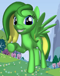 Size: 488x613 | Tagged: safe, artist:didgereethebrony, oc, oc:boomerang beauty, pegasus, pony, pony creator, 3d, 3d pony creator, cutie mark, looking at you, ponylumen, raised hoof, smiling, solo