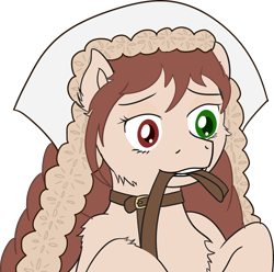 Size: 4509x4481 | Tagged: safe, alternate version, artist:poniidesu, earth pony, pony, /mlp/, 4chan, absurd resolution, anime, cheek fluff, chest fluff, clothes, collar, cute, desu, drawthread, ear fluff, green eyes, heterochromia, leash, mouth hold, ponified, red eyes, rozen maiden, simple background, suiseiseki, transparent background