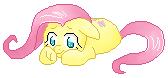 Size: 168x78 | Tagged: safe, artist:tilling-tan, fluttershy, pegasus, pony, cute, lying down, pixel art, shyabetes, simple background, transparent background, wingless