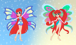 Size: 1291x780 | Tagged: safe, artist:lumi-infinite64, artist:rainbow15s, artist:selenaede, human, equestria girls, barefoot, barely eqg related, base used, cartoon network, clothes, crossover, crown, enchantix, equestria girls style, equestria girls-ified, fairies, fairies are magic, fairy, fairy wings, feet, gloves, jewelry, johnny test, long gloves, long hair, mary test, rainbow s.r.l, regalia, susan test, wings, winx club