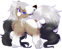 Size: 1024x821 | Tagged: safe, artist:vanillaswirl6, oc, oc only, oc:keanu, pony, chest fluff, dock, ear fluff, female, looking back, raised hoof, raised tail, simple background, solo, tail, transparent background, unshorn fetlocks