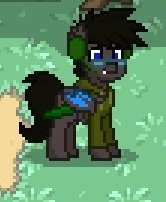 Size: 166x202 | Tagged: safe, artist:omegapony16, oc, oc only, bat pony, pony, bat pony oc, clothes, earmuffs, hat, male, pixel art, pony town, solo, stallion, sunglasses