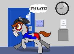 Size: 2920x2136 | Tagged: safe, artist:bockscarponer, oc, oc:bockscar, earth pony, beanie, clothes, hat, running, scarf, spots