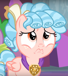 Size: 574x640 | Tagged: safe, screencap, cozy glow, pegasus, pony, school raze, cropped, female, filly, frown, sad, solo