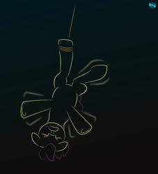 Size: 500x550 | Tagged: safe, artist:quint-t-w, oc, oc only, earth pony, pony, eyes closed, flailing, gradient background, hanging, hanging upside down, minimalist, modern art, old art, rope, solo, tied