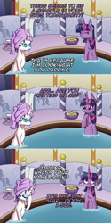 Size: 1200x2404 | Tagged: safe, artist:deusexequus, rarity, twilight sparkle, pony, unicorn, ask, ask pun, blushing, comic, facehoof, head towel, ponyville spa, pun, sponge, towel, towel on head, water