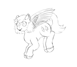 Size: 1089x951 | Tagged: safe, artist:anonymous, artist:happyartfag, pegasus, pony, /mlp/, 4chan, drawthread, flying, monochrome, solo