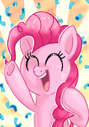 Size: 3507x4960 | Tagged: safe, artist:avui, pinkie pie, earth pony, pony, confetti, cute, diapinkes, eyes closed, female, high res, mare, open mouth, solo