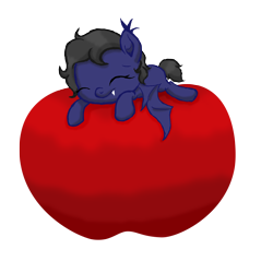 Size: 2000x2000 | Tagged: safe, artist:darkshock, oc, oc only, oc:shadow faith, bat pony, apple, bat pony oc, ear fluff, eyes closed, food, simple background