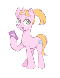 Size: 1214x1581 | Tagged: safe, artist:draw3, pony, unicorn, /mlp/, 4chan, crossover, drawthread, phone, ponified, rick and morty, simple background, solo, summer smith, white background