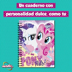 Size: 1200x1200 | Tagged: safe, derpibooru import, pinkie pie, rarity, earth pony, pony, unicorn, book, book cover, cover, notebook, spanish