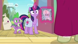 Size: 1920x1080 | Tagged: safe, screencap, dusty pages, spike, twilight sparkle, twilight sparkle (alicorn), alicorn, dragon, pony, the point of no return, 3:, bag, magic, photo, saddle bag, winged spike