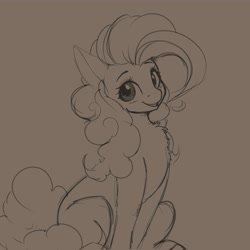 Size: 4000x4000 | Tagged: safe, artist:miokomata, derpibooru import, pinkie pie, earth pony, pony, chest fluff, cute, diapinkes, female, looking at you, mare, monochrome, open mouth, sitting, smiling, solo