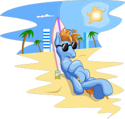 Size: 1857x1768 | Tagged: safe, oc, oc only, oc:harmony star, alicorn, alicorn oc, beach, palm tree, solo, sunglasses, tree