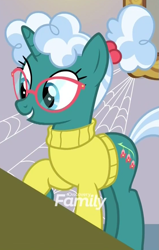 Size: 555x875 | Tagged: safe, screencap, bellflower blurb, pony, unicorn, the point of no return, clothes, discovery family logo, female, glasses, mare, ponytail, solo, sweater