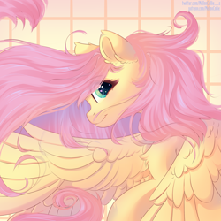 Size: 2300x2300 | Tagged: safe, artist:melloncollie-chan, fluttershy, pegasus, pony, cute, digital art, female, mare, shyabetes, smiling, solo