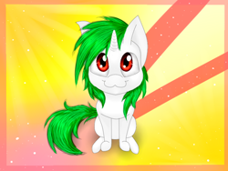 Size: 800x600 | Tagged: safe, artist:auroraswirls, oc, oc only, pony, unicorn, abstract background, horn, looking up, sitting, smiling, solo, unicorn oc