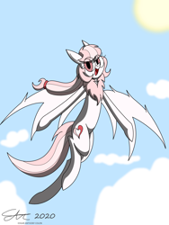 Size: 1920x2560 | Tagged: safe, artist:derpanater, oc, oc only, oc:feather belle, pegasus, cloud, commission, cute, female, flying, sky, smiling, smiling at you, sun