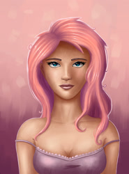 Size: 1870x2529 | Tagged: safe, artist:polkin, fluttershy, human, bust, clothes, female, humanized, solo