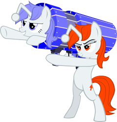 Size: 1912x2000 | Tagged: safe, alternate version, artist:evilhom3r, oc, oc only, oc:discentia, oc:karma, pony, unicorn, aiming, bipedal, cannon, cannon ponies, cutie mark, duo, female, mare, ponified, reddit, simple background, transparent background, upvote, vector