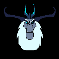 Size: 637x639 | Tagged: safe, artist:gojilion91, storm king, yeti, my little pony: the movie, 8-bit, antagonist, black background, crown, eyebrows, fangs, hair, head, head shot, horns, jewelry, looking at you, regalia, simple background, solo