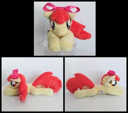 Size: 953x838 | Tagged: safe, artist:catnapcaps, apple bloom, earth pony, pony, beanie (plushie), bow, female, filly, irl, photo, plushie, prone, solo