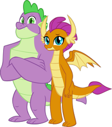 Size: 5784x6605 | Tagged: safe, artist:memnoch, edit, smolder, spike, dragon, the last problem, crossed arms, dragoness, female, gigachad spike, male, older, older smolder, older spike, shipping, show accurate, simple background, spolder, straight, transparent background, vector, winged spike, wings