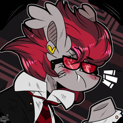 Size: 1400x1400 | Tagged: safe, artist:jxst-starly, oc, oc only, oc:ruza, bat pony, pony, bat pony oc, clothes, commission, digital art, fancy look, female, glasses, half body, snazzy, solo, tuxedo