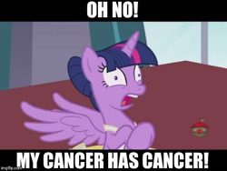 Size: 577x433 | Tagged: safe, edit, edited screencap, screencap, twilight sparkle, twilight sparkle (alicorn), alicorn, pony, a royal problem, ballerina, cancer (disease), cropped, meme, op is a cuck, solo, treehouse logo, tutu, twilarina, unfunny