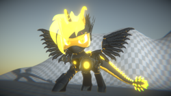 Size: 3840x2160 | Tagged: safe, artist:phoenixtm, oc, oc:phoenix stardash, cyborg, dracony, hybrid, 3d, angry, battle stance, cyborg dracony, dracony alicorn, minigun, shiny, spread wings, visor, weapon, wings