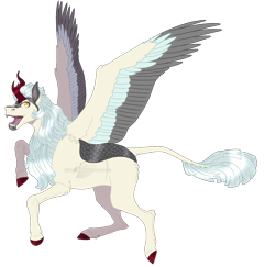 Size: 1120x1088 | Tagged: safe, artist:bijutsuyoukai, oc, oc only, oc:fall clouds, kirin, interspecies offspring, kirin hybrid, offspring, parent:autumn blaze, parent:thunderlane, simple background, solo, transparent background, winged kirin