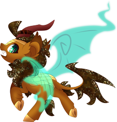 Size: 3086x3242 | Tagged: safe, artist:jennithedragon, oc, oc only, oc:earthen spark, bat pony, hybrid, kirin, artificial wings, augmented, bat tag, bat tag 2019, cloven hooves, ear fluff, magic, magic wings, simple background, solo, sparkles, transparent background, wings