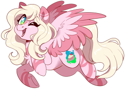 Size: 1702x1200 | Tagged: safe, artist:pillowrabbit, oc, pegasus, pony, one eye closed, solo, wink