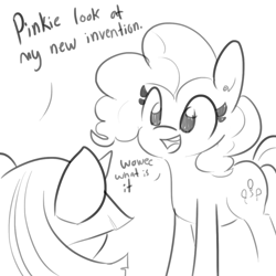Size: 1080x1080 | Tagged: safe, artist:tjpones, part of a set, pinkie pie, twilight sparkle, twilight sparkle (alicorn), alicorn, earth pony, pony, dialogue, duo, female, grayscale, mare, monochrome, simple background, white background