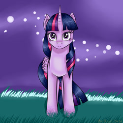 Size: 1200x1200 | Tagged: safe, artist:brilliant-luna, twilight sparkle, twilight sparkle (alicorn), alicorn, pony, digital art, female, looking at you, mare, night, smiling, solo