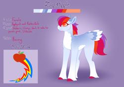 Size: 3500x2454 | Tagged: safe, artist:clay-bae, oc, oc:zap apple, earth pony, pony, female, magical lesbian spawn, mare, offspring, parent:applejack, parent:rainbow dash, parents:appledash, reference sheet, solo, tail feathers