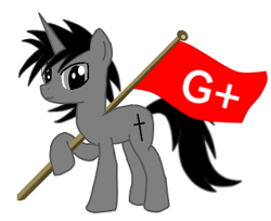 Size: 320x261 | Tagged: safe, artist:ruchiyoto, oc, oc:black cross, pony, flag, google plus, holding, memories