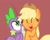 Size: 512x412 | Tagged: safe, artist:pinkievaliente, derpibooru import, applejack, spike, dragon, earth pony, pony, applespike, cute, female, happy, hug, jackabetes, male, mare, shipping, show accurate, spikelove, straight